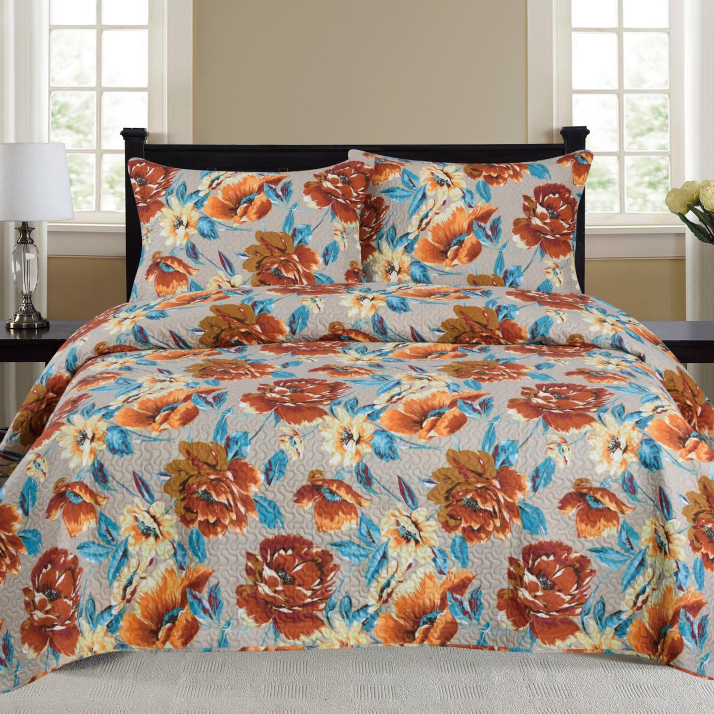 Nikki - 3 Piece Quilt Set - Rust