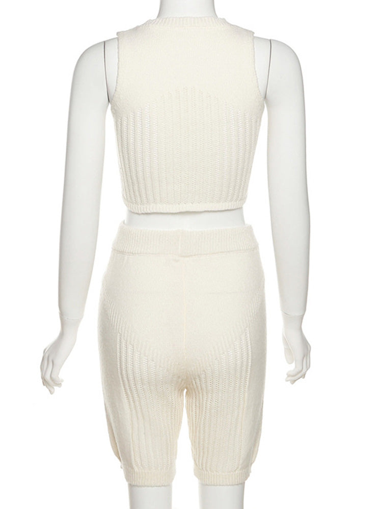 Sleeveless Knitted Crop Top And Matching Tracksuit Set Active Set