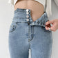Skinny Pencil Jeans Four Buttons Vintage High Waist Women Slim Stretch