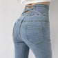 Skinny Pencil Jeans Four Buttons Vintage High Waist Women Slim Stretch