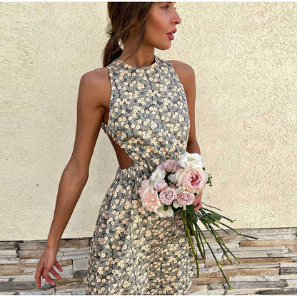 Boho Long Sleeve Floral Hollow Out Dress - Walbiz.com