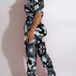 Short Sleeve Button Up Casual Jumpsuit Camo Printed Slim Overalls