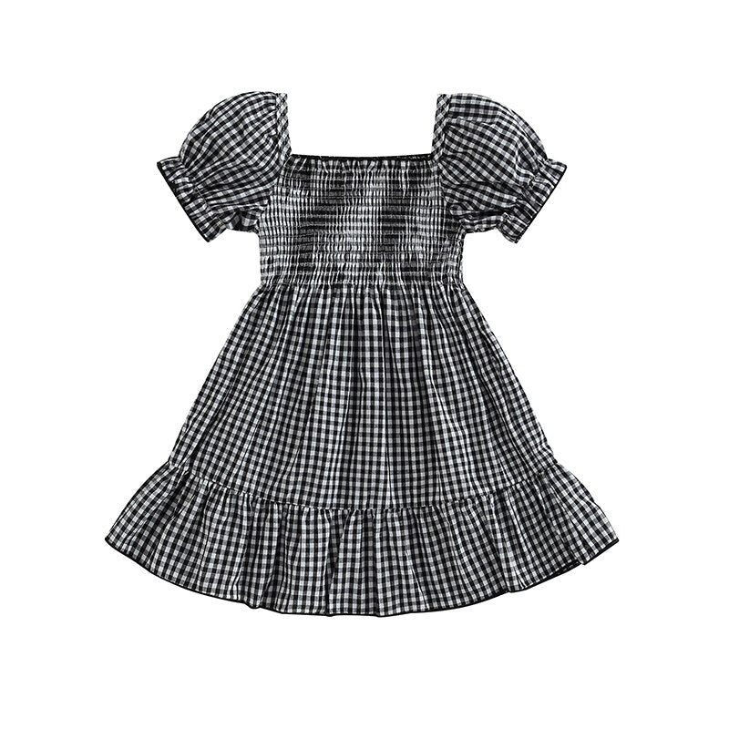 Plaid Smocked Dress ~ Black