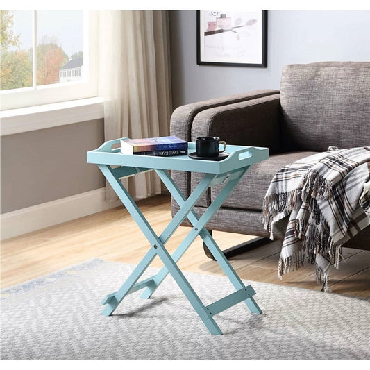 Folding TV Tray Bedside Table in Light Blue Teal Turquoise Seafoam