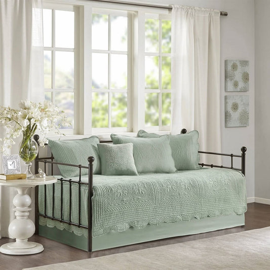 6-Piece Farmhouse Seafoam Green Daybed Cover Bedding Set with