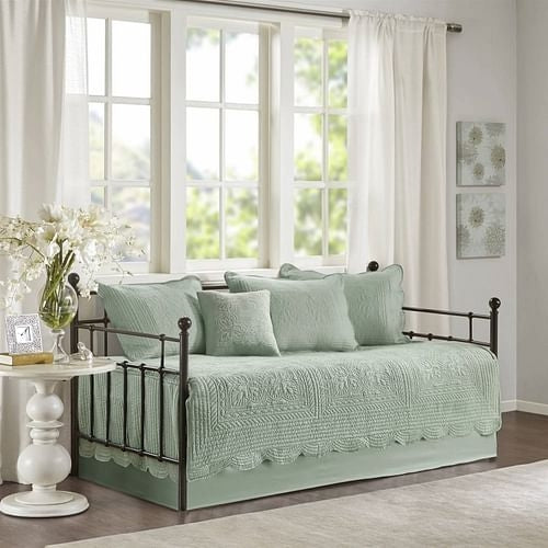 6-Piece Farmhouse Seafoam Green Daybed Cover Bedding Set with