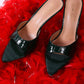 French Cut Croc Texture Patent Faux Leather Sandals