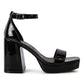 Black High Block Heeled Platform Sandals