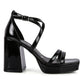 Black Block Heeled Platform Sandals