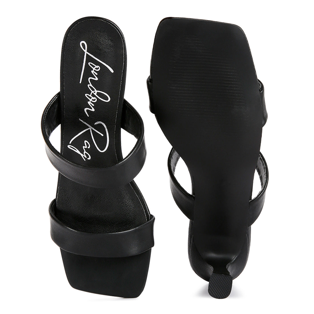 Black Mid Heel Sandals