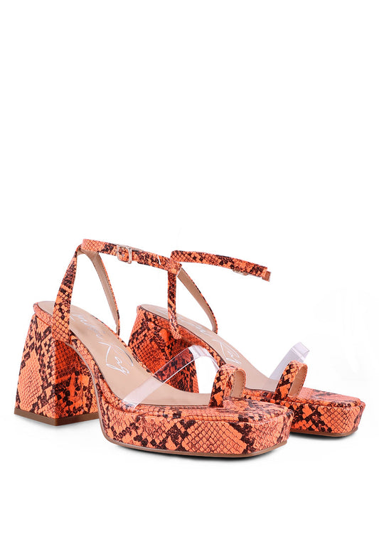 Such Flirt Snake Print Triangular Block Heel Sandals