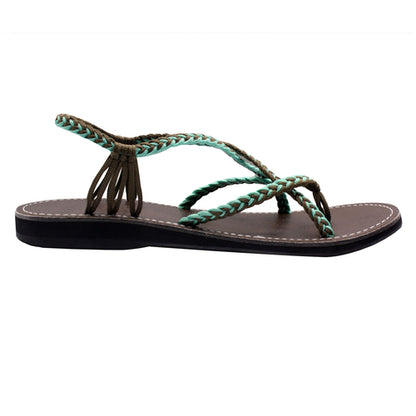 Markerandhands Handwoven Rope Flat Sandals For Women Spring Turquoise