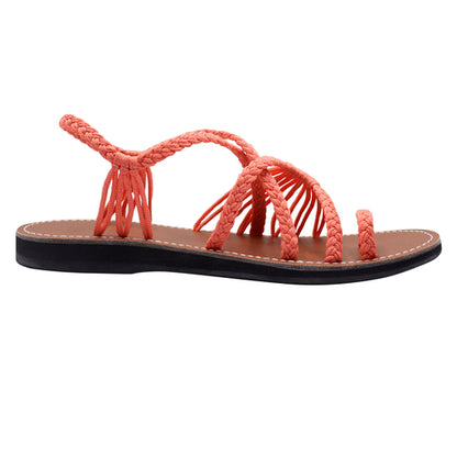 Markerandhands Handwoven Rope Flat Sandals For Women Tour Salmon size