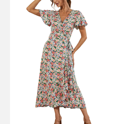 Womens V Neck Maxi Dress with Daisy Print - Walbiz.com