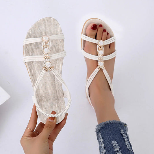 Women's sandals Ladies Fashion Suede Rhinestone Elastic Band Open Toe
