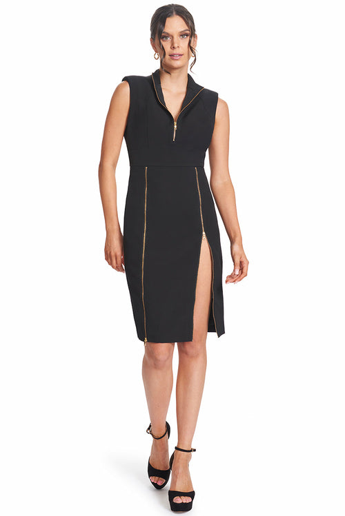 Just Zip It Dress - Sleeveless midi dress with exposed functional gold