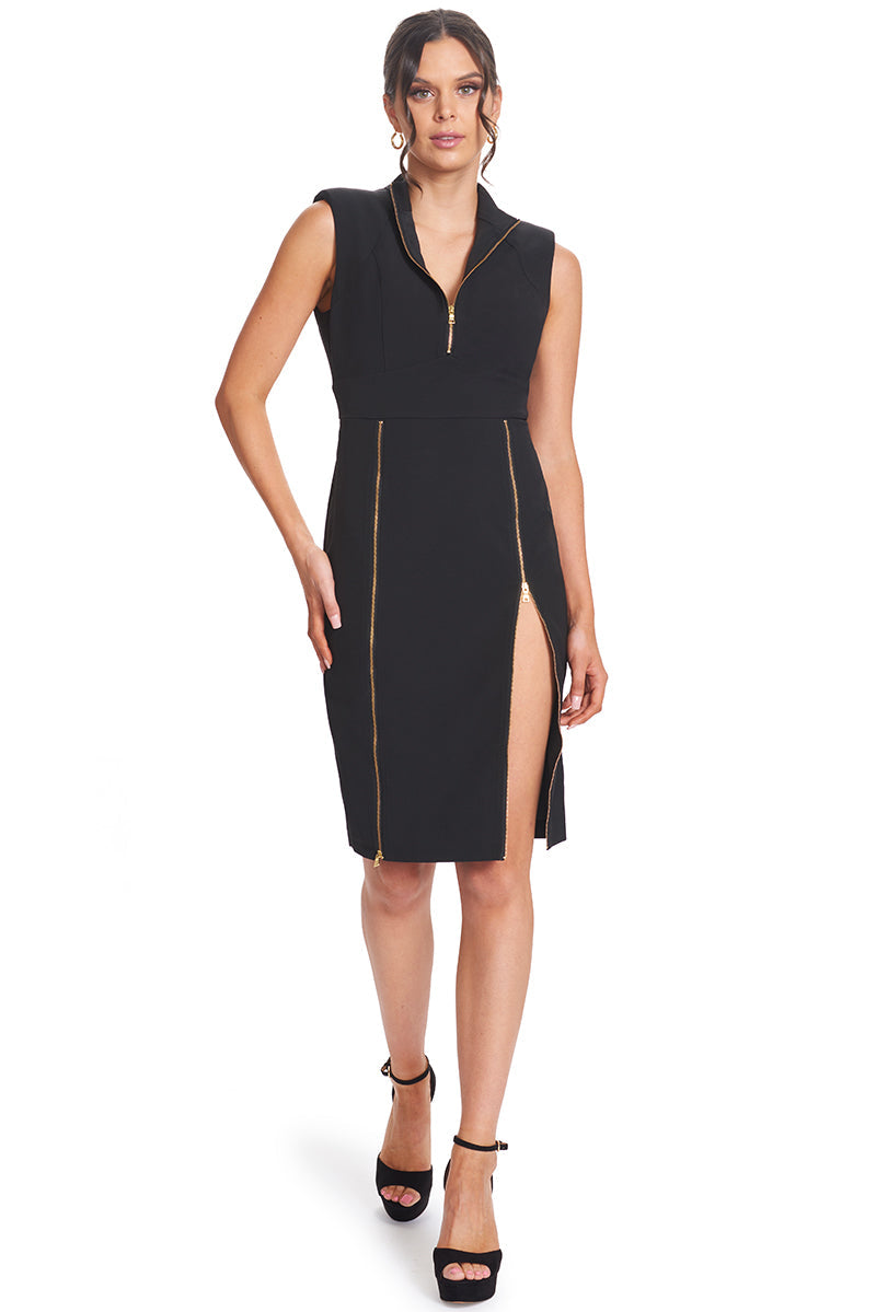 Just Zip It Dress - Sleeveless midi dress with exposed functional gold