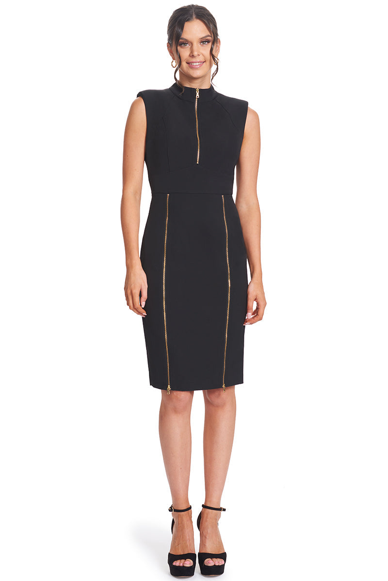 Just Zip It Dress - Sleeveless midi dress with exposed functional gold