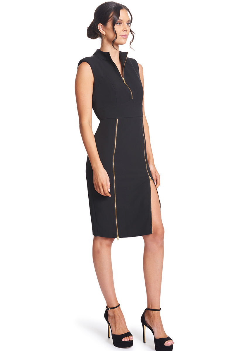 Just Zip It Dress - Sleeveless midi dress with exposed functional gold