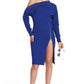 Josefa Asymmetric Dress Royal Blue - Long sleeve convertible midi