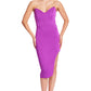 Vava Voom Dress - Pointed bodice satin midi body-con dress with side