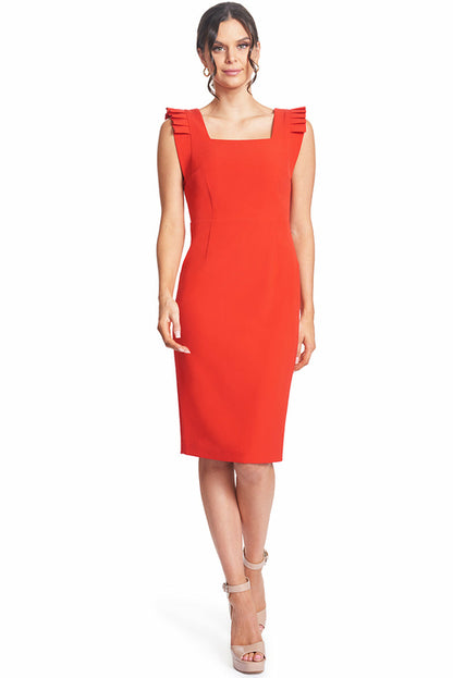 Monarch Dress - Midi dress with square neck and pleated shoulder