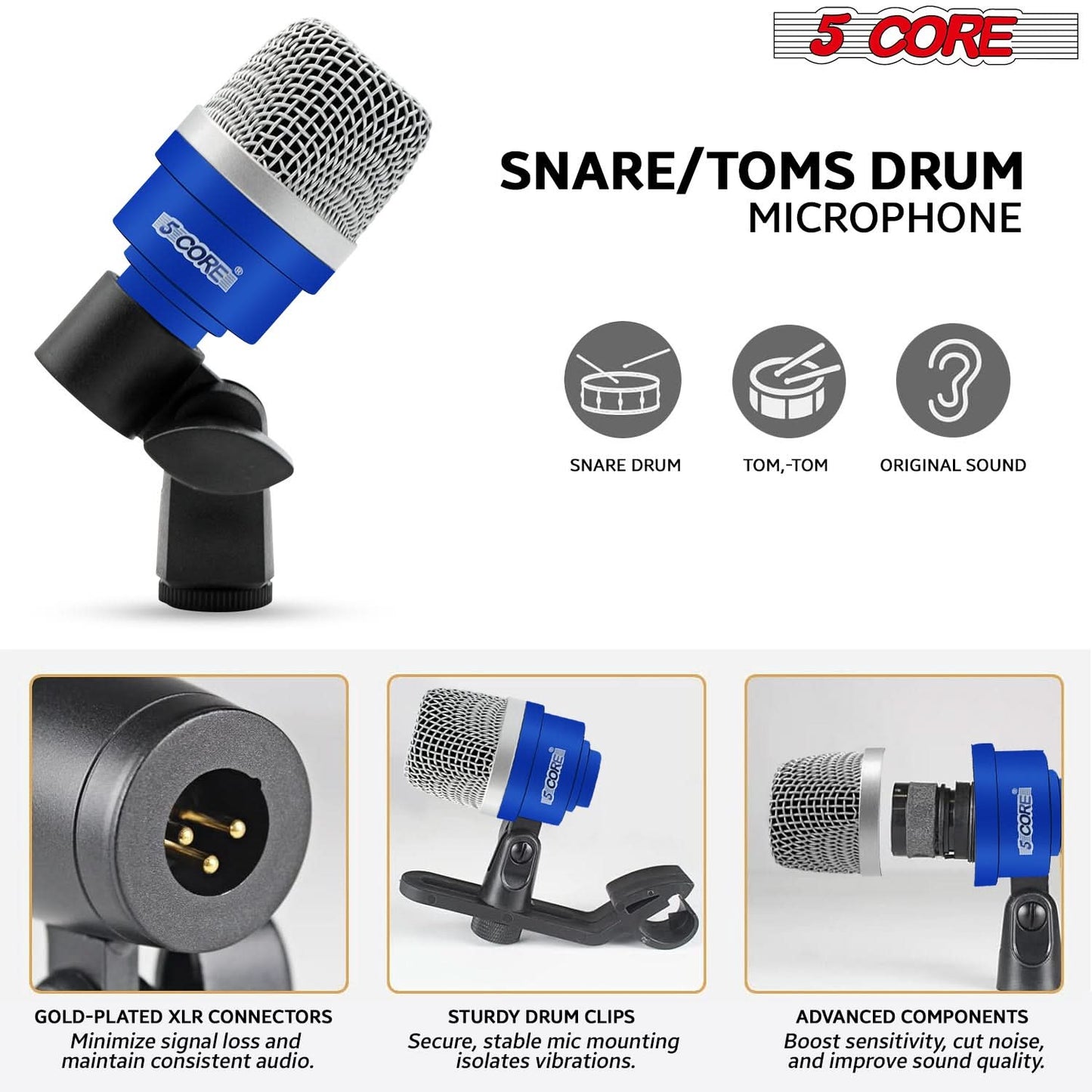 5Core Drum Mic Kit 7 Pcs Kick BassTom Snare Dynamic Microphone
