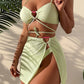 Thong Biquini 3 Piece Swimsuit Love Ring Beach Dress String Bikini