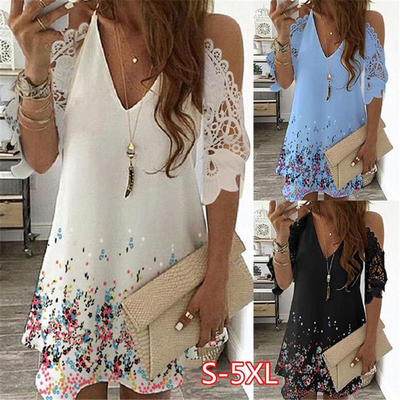 Dress Vintage Floral Printed Dresses Women Casual Off Shoulder Half