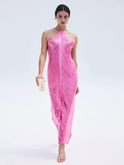 Tassel Cut Out Sleeveless Dress Women Long Bodycon Dress - Walbiz.com