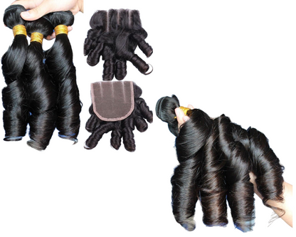 10A Grade 3/4 Romance Curl Fumi Human Hair bundles with 4x4 Closures & - Walbiz.com