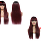 #1B/99J Brazilian Straight Human Hair Wigs with Bangs #99J No Glue Wig