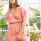 Women's Lace Trim Wrap Dress in Coral