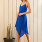 Solid Asymmetrical Hem V-neck Dress in Blue