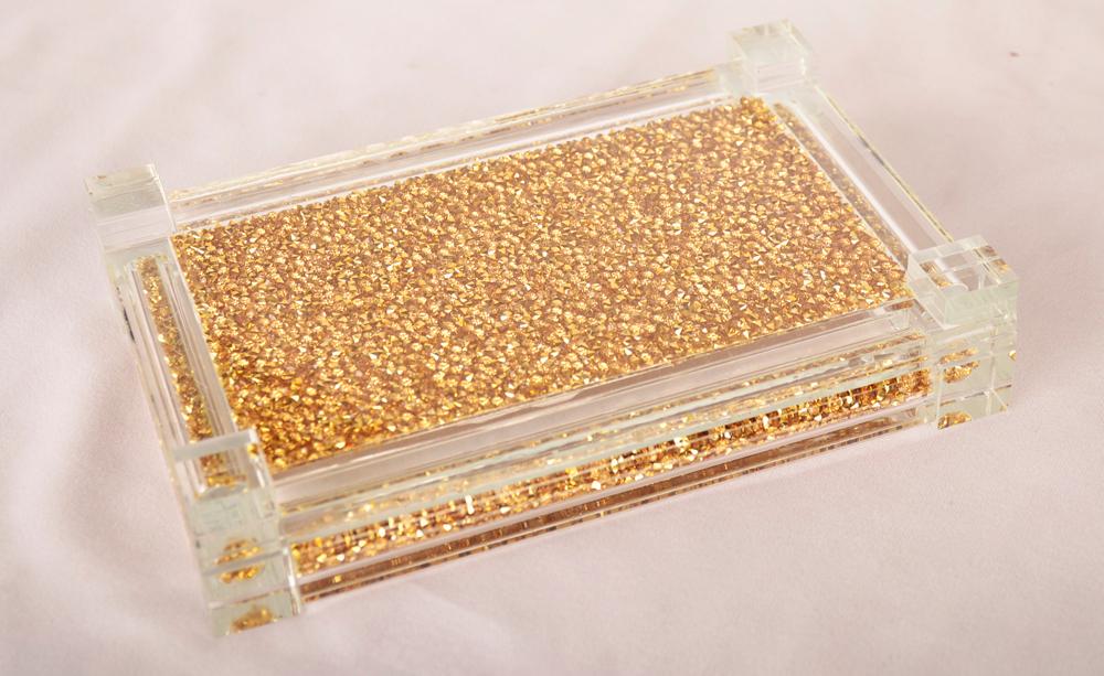 Gold Crushed Diamond Glass Tray in Gift Box