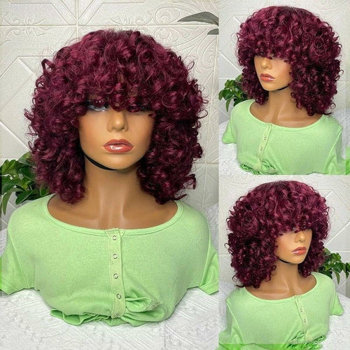 180% Density Rose Curly Short Bob Wig with Bangs Human Hair Brazilian - Walbiz.com