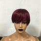 6inch #Burg Pixie Short Cut 100% Straight Human Hair Wig with Bangs Br