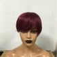 6inch #Burg Pixie Short Cut 100% Straight Human Hair Wig with Bangs Br