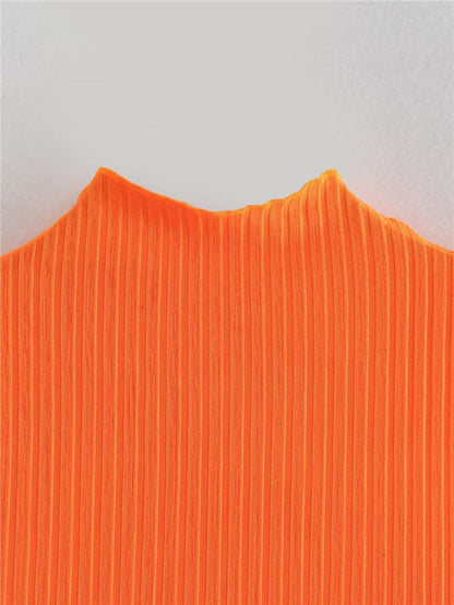 Elegant Orange Slim Elastic Single Sleeve Bodysuit
