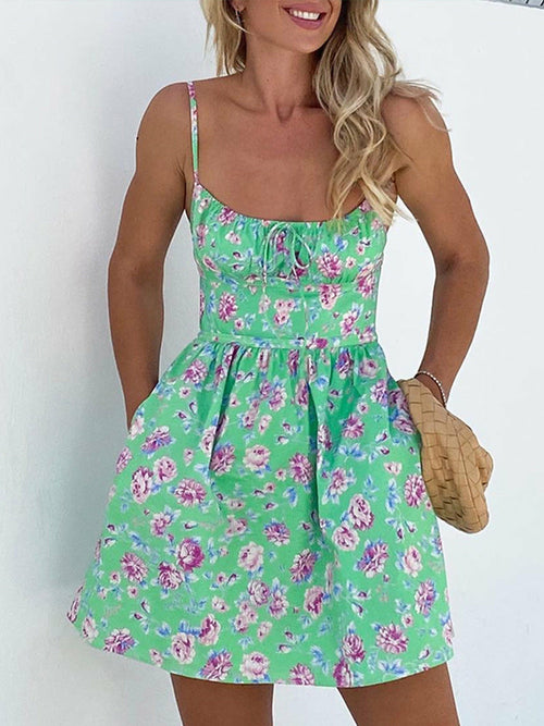 Floral Print Slip Dress Summer Casual Spaghetti Strap Boho Mini Dress