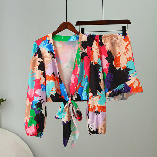 Blouses With Prints Two Piece Sets Long Sleeve Tops Female Flared - Walbiz.com