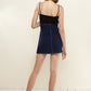 Women's Stitch Hem Double Strap High Waist Skirt in Navy