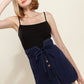 Women's Stitch Hem Double Strap High Waist Skirt in Navy