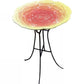 Outdoor Yellow Pink Ceramic Floral Birdbath with Metal Stand