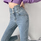 Skinny Pencil Jeans Four Buttons Vintage High Waist Women Slim Stretch