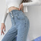Skinny Pencil Jeans Four Buttons Vintage High Waist Women Slim Stretch