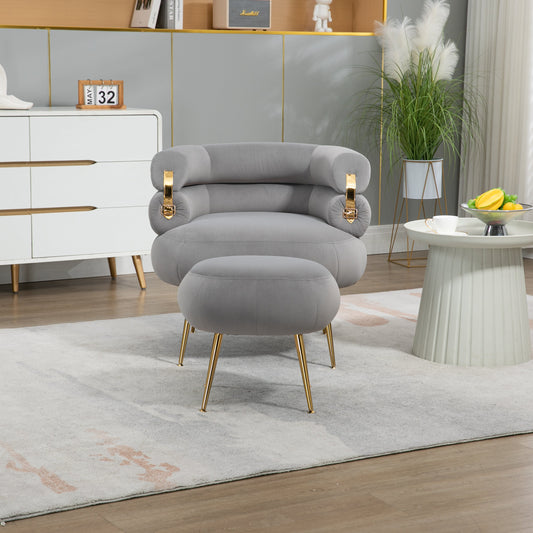 Upholstered Velvet Barrel Accent Chair with Ottoman,Accent Comfy