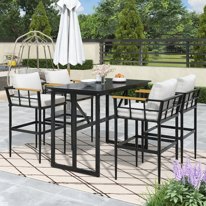 Iron Outdoor Dining Set with Acacia Wood Armrest Suitable For Patio,