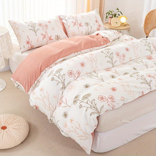 3Piece Floral Duvet Cover Set Soft Pastoral Style Bedding