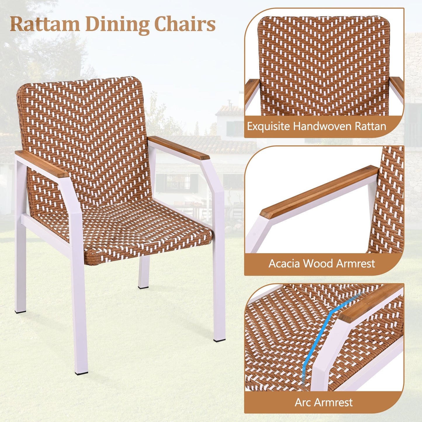 7 Piece Patio Dining Table Set, Outdoor Wicker Furniture Set of 6